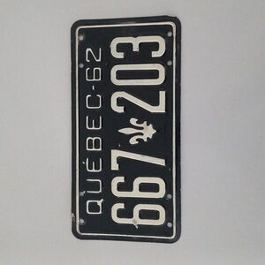 Original 1962 Québec Licence Plate Alluminum Not A Replica